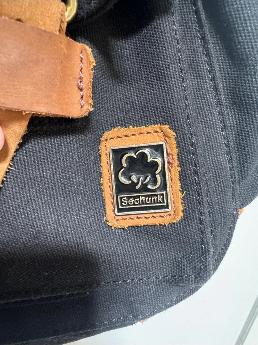 Sechunk Black Canvas cross body Messenger Bag with Tan Suede should Strap